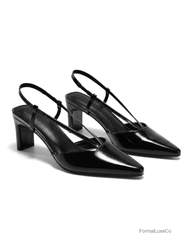 Women's Low Chunky Heels Slingback Pumps Pointed Toe V-Strap Slip On Dress Shoes